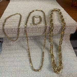 3 gold tone necklaces & a gold tone heart bracelet